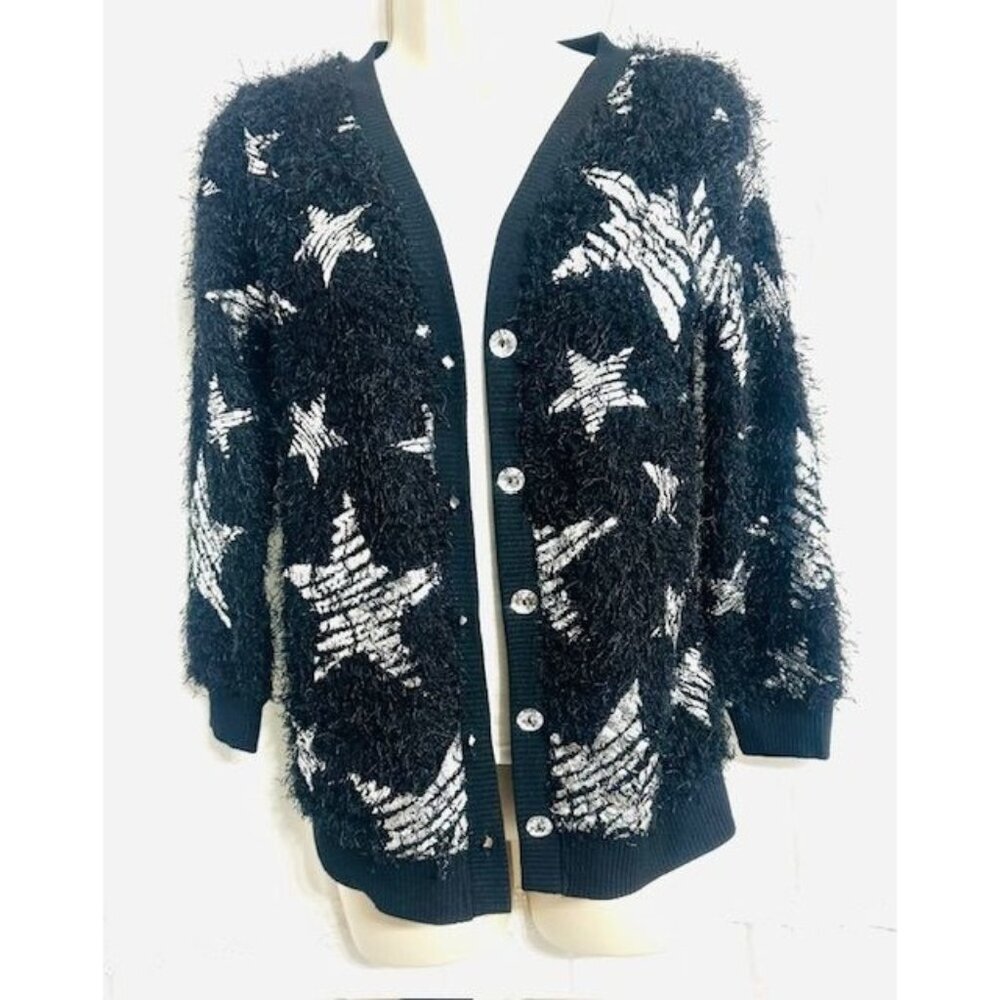 Tempted Girls Silver Stars Pattern Festive Fun Cardigan Sweater w/T-Shirt XL 16